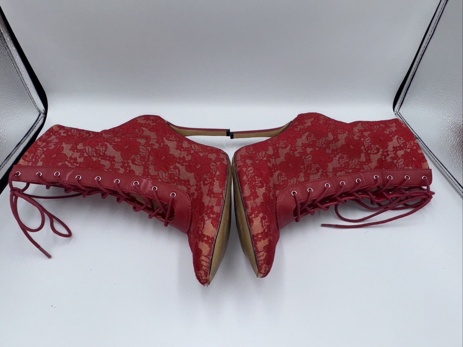 INC Womens Indira Red Floral Lace Up Booties Shoes 9M See description …