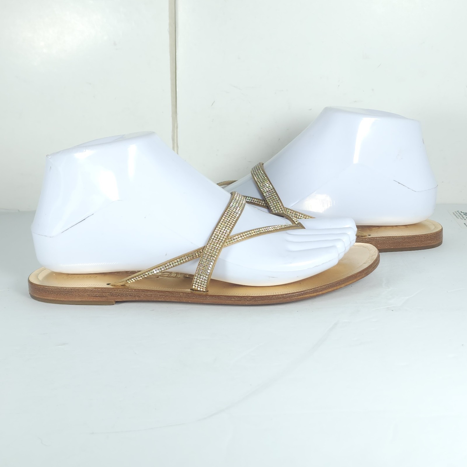 Pedro Garcia Women’s 36 US6 Gold Leather Swarovski Crystal Embellished Sandals