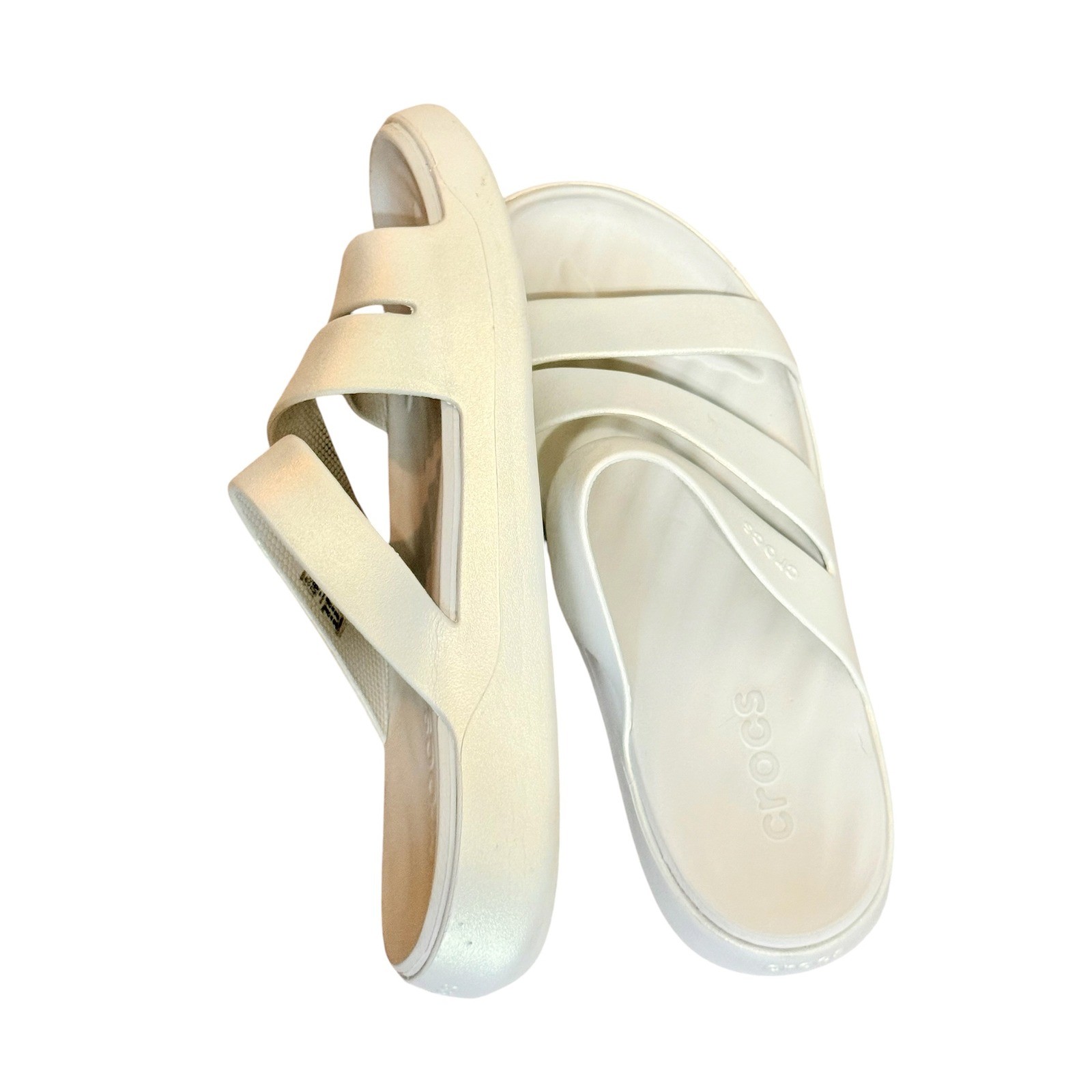 Crocs Getaway Strappy Sandals Womens Sz 9W Pumice Metallic Shimmer Croslite
