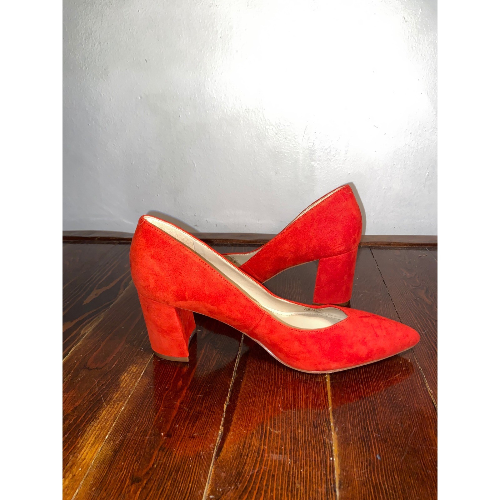 Marc Fisher Zala Red Suede Block Heel Pointed Toe Pumps 8.5 Classic Maximalist
