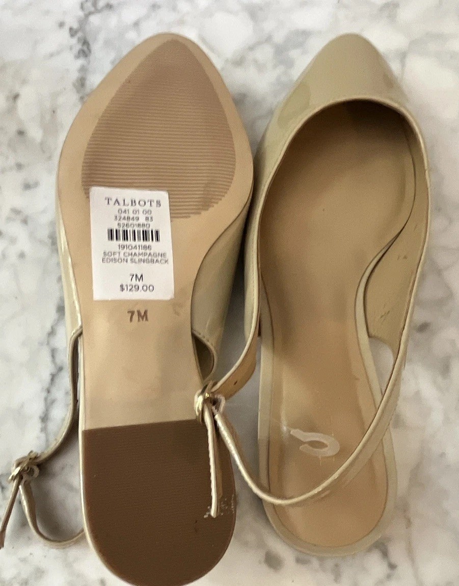 Talbots Women Patent Leather Beige Slingback Pointed Toe 7M EU38 details NWT
