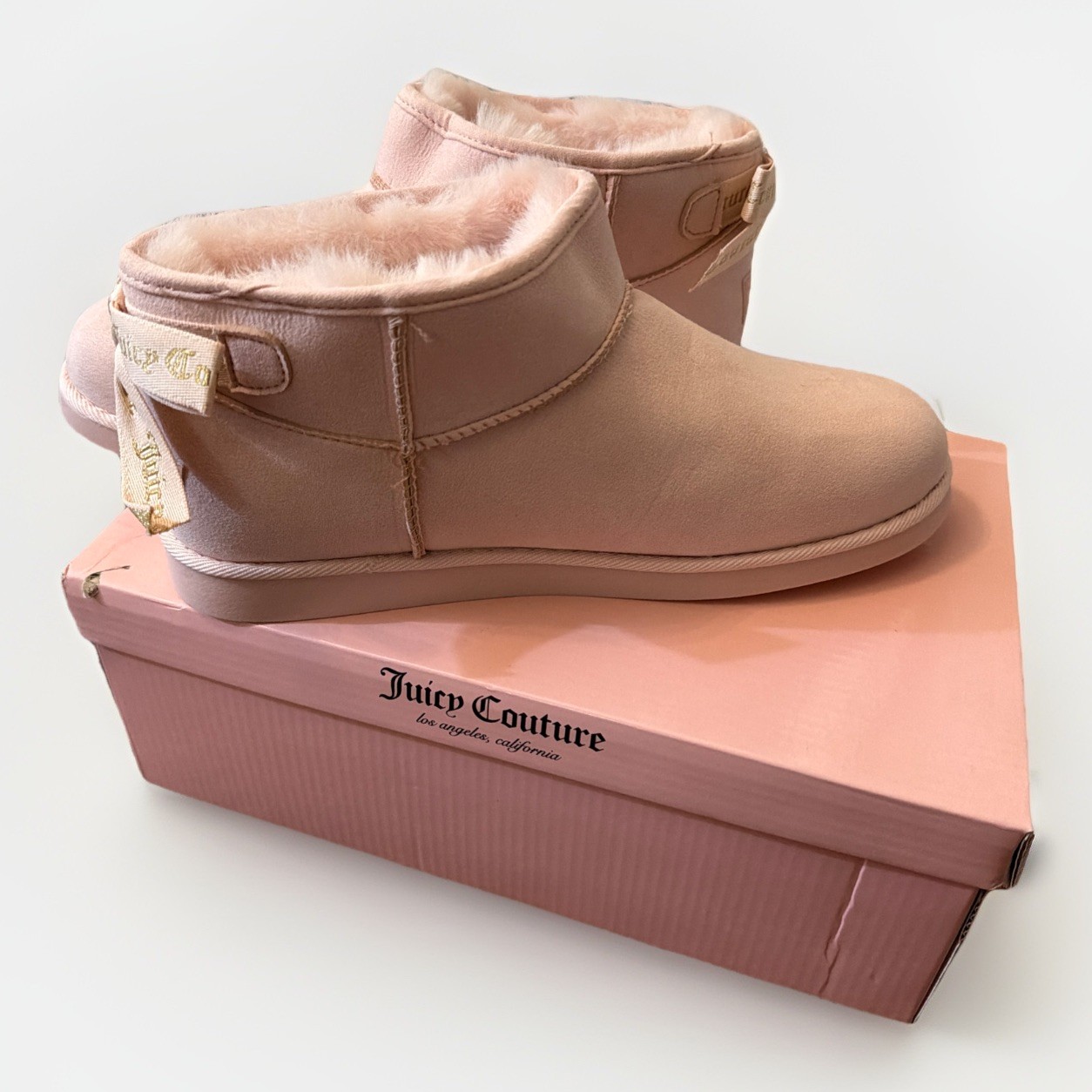 Juicy Couture New With Box Kelsey 2 Blush Gold Pink Bow Ankle Boots Size US 9