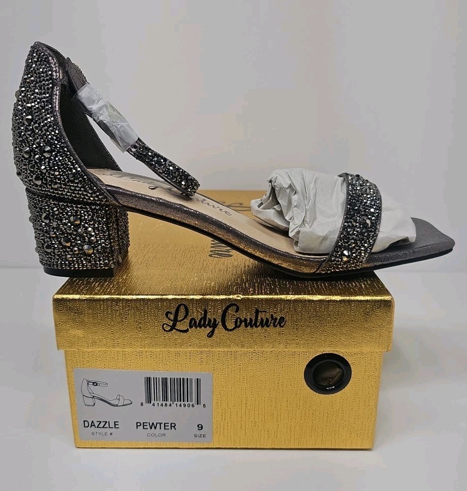 Ninety Union Lady Couture Dazzle 2 Inch Block Heel Rhinestone Sandal, Pewter, 9