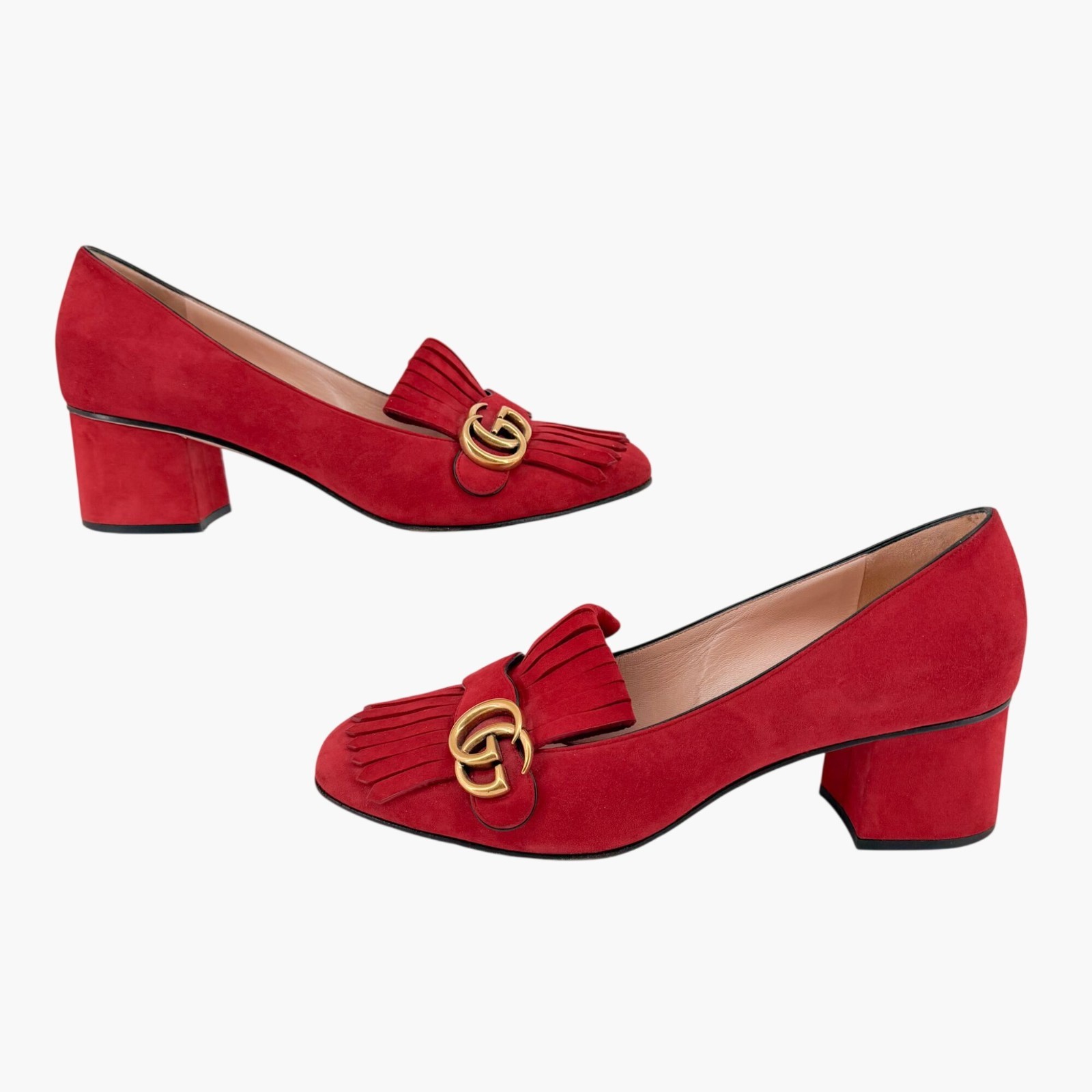 Gucci GG Marmont Fringe Loafer Pumps Heels Red Suede Size 41.5 US 11.5 Women’s