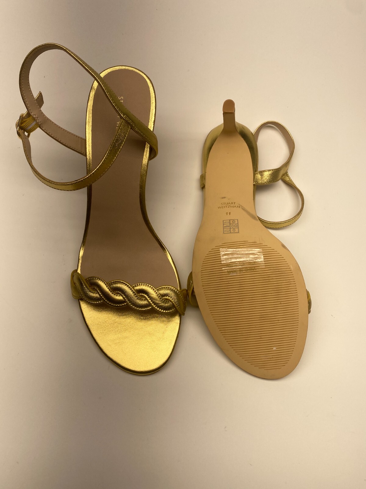 Stuart Weitzman Dancer Twistie 75 metallic leather sandals Sz 11