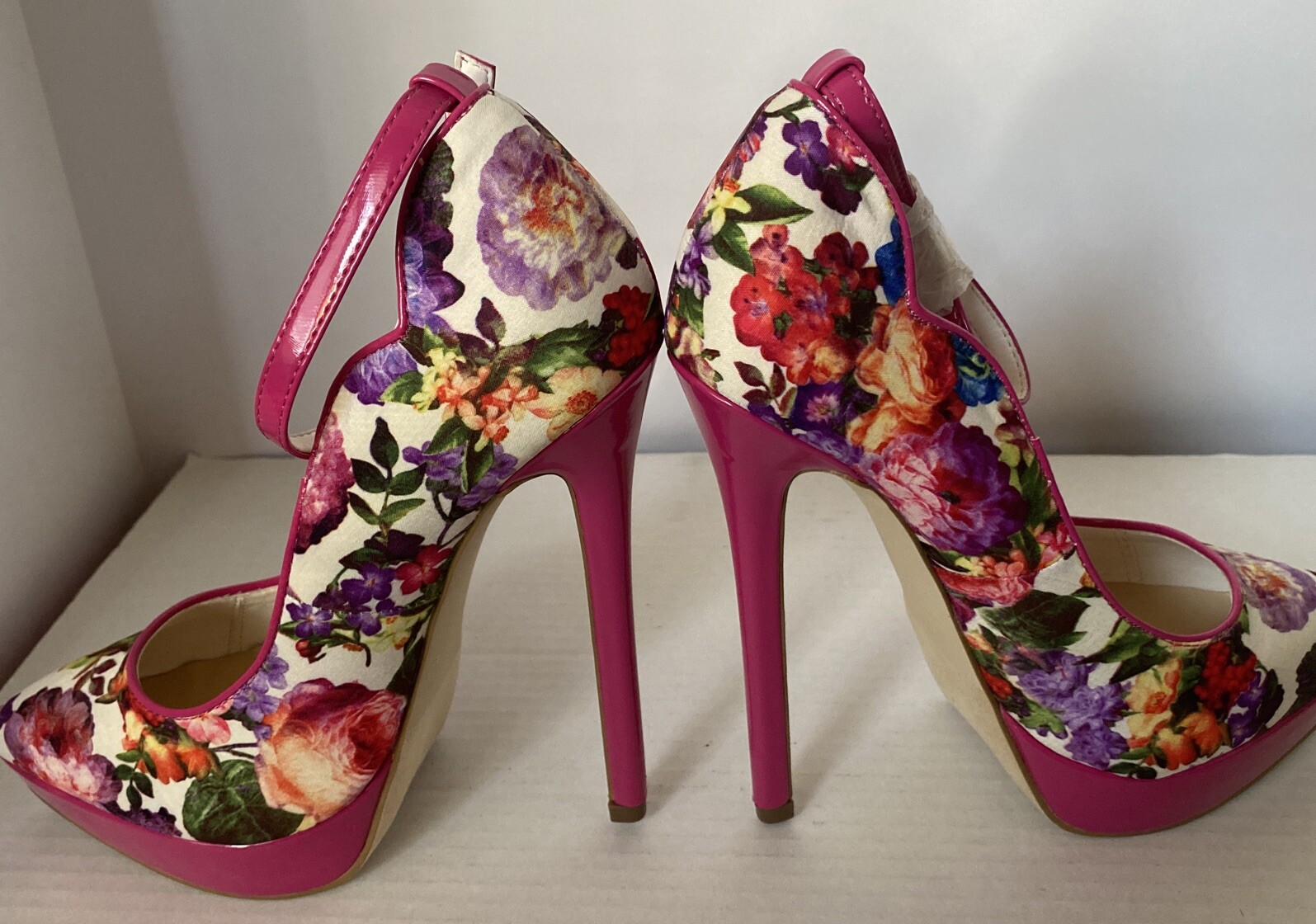 Madison By Shoe Dazzle Women’s SZ 7 Pink Floral Patent Leather Stiletto Heel