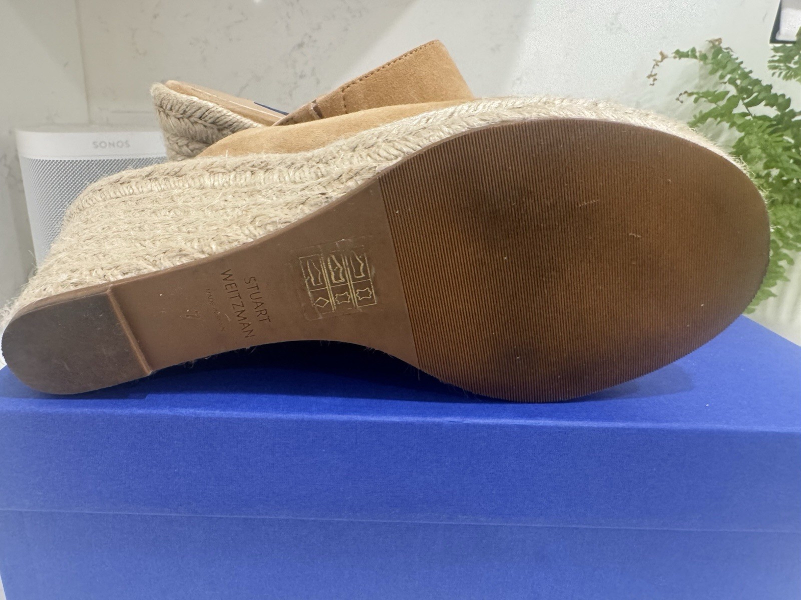 Stuart Weitzman Women’s 7 Beige Suede Espadrille Wedge Slide