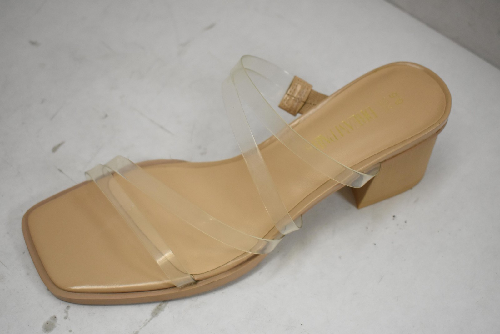Dream Pairs Sandals Womens Size 8.5 Nude Clear Strap Block Heel Mules Shoes