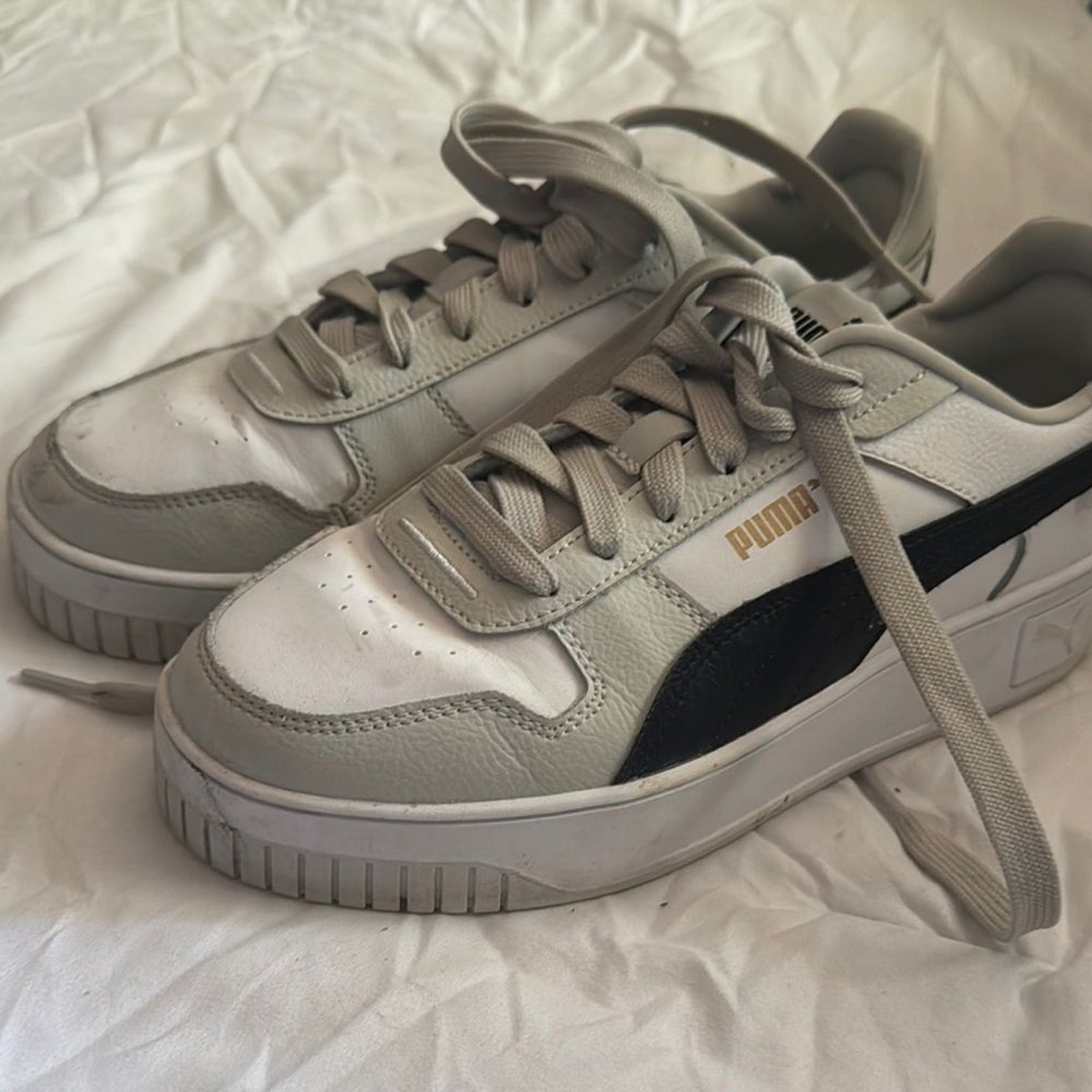 PUMA Classic White and Black Platform Sneakers street shoes