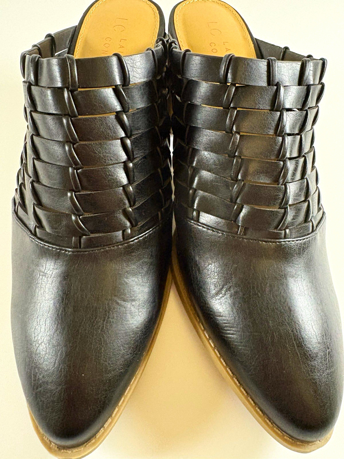 LC Lauren Conrad Rowan Woven Block Heel Mules Black Women’s Size 11 Slip On Shoe