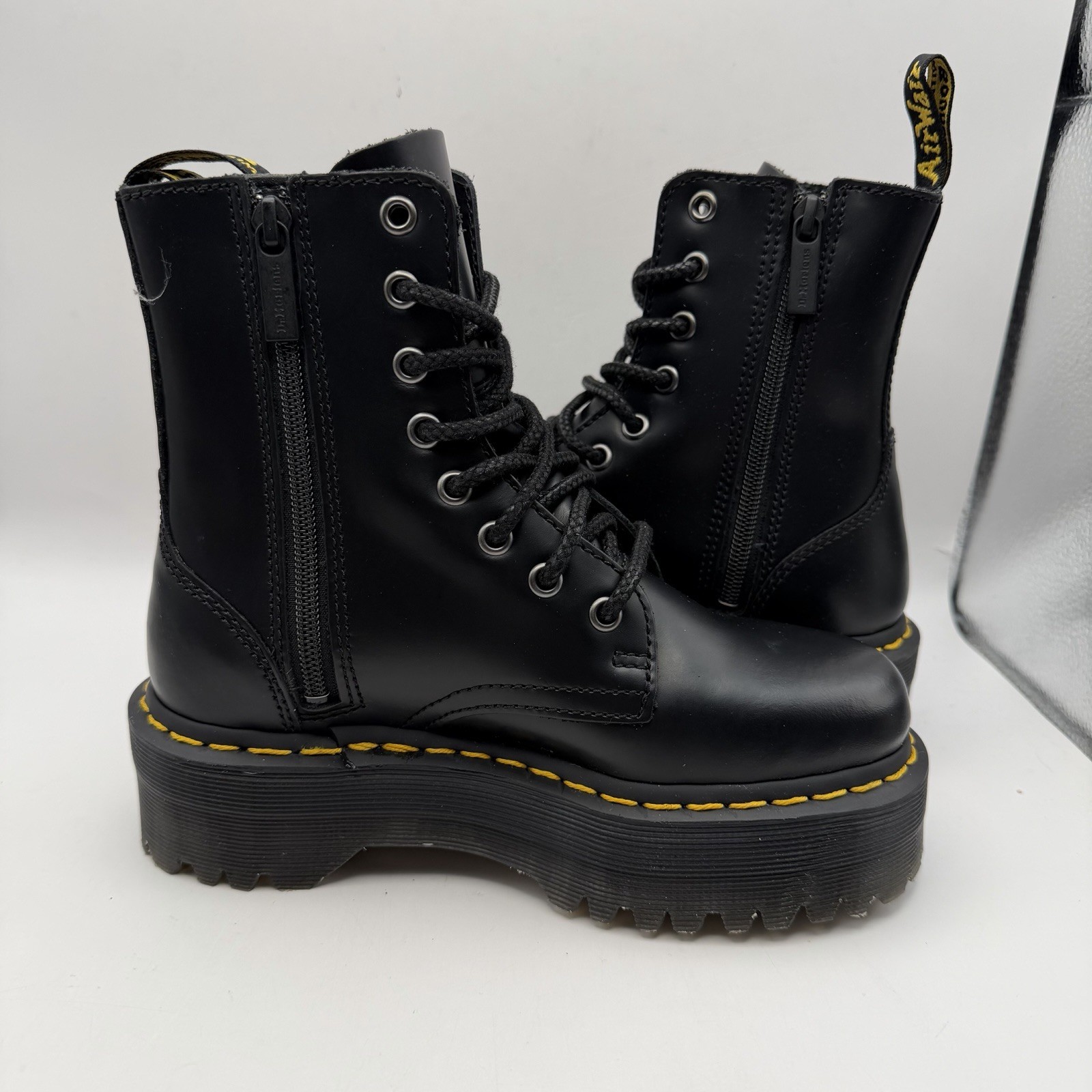 Dr. Martens Jadon Platform Leather Women’s Boot – Black Polished Smooth, Size: 5