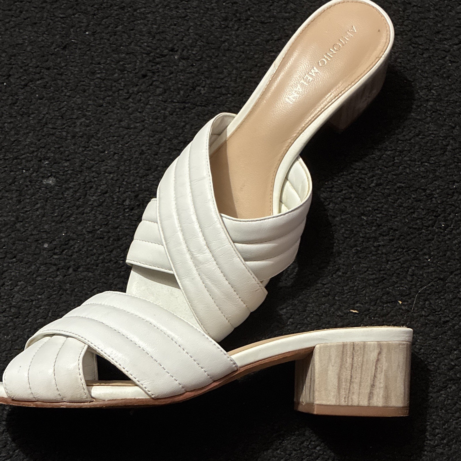 Antonio Melani Women’s Quilted Slide Sandals Slip-On Leather White US 8.5 M