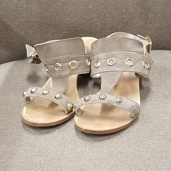 𝅺TRINA Turk Womens Atwater Block Heel Sandals Size 7 Beige Leather Slingback