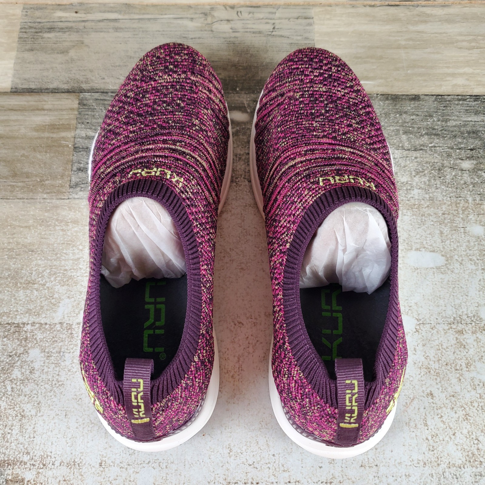 Kuru Stride Womens Shoes Sz 7.5 Plum Purple Confetti Knit Slip On Walking Shoes
