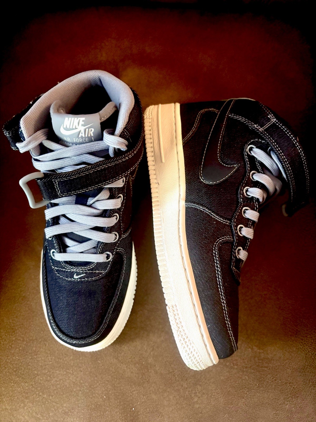 WMNS NIKE AIR FORCE 1 07 MID OBSIDIAN BLUE-WHITE «DENIM» SZ 6.5 [DD9625-400]