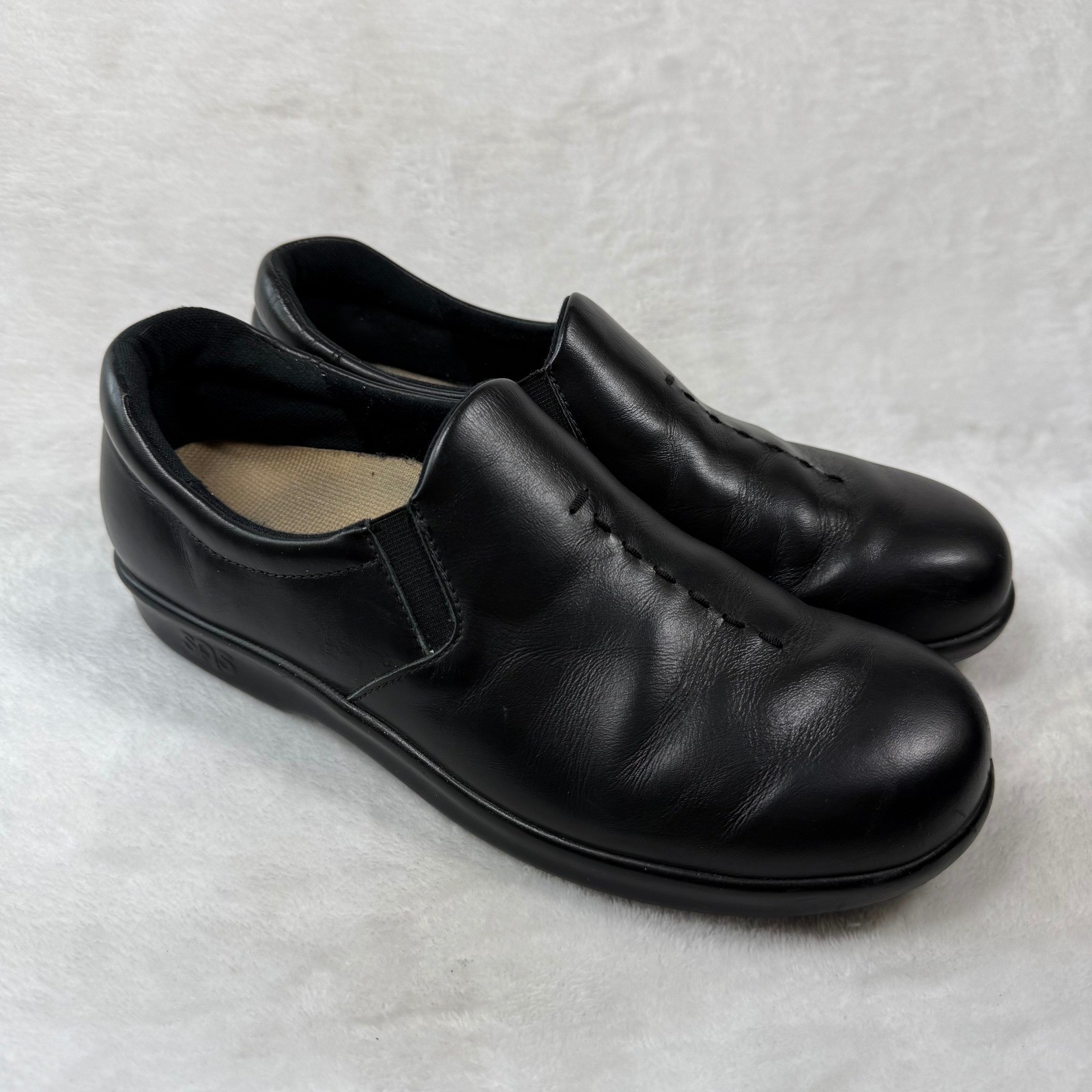SAS Siesta Womens Black Leather Slip On Comfort Loafers Shoes Size 9-10 USA Made