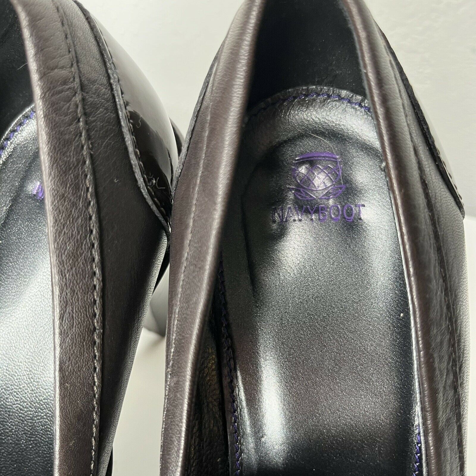 NavyBoot Dark Brown Italian Leather Chunky Heel Loafer Pumps size 37 (6.5)