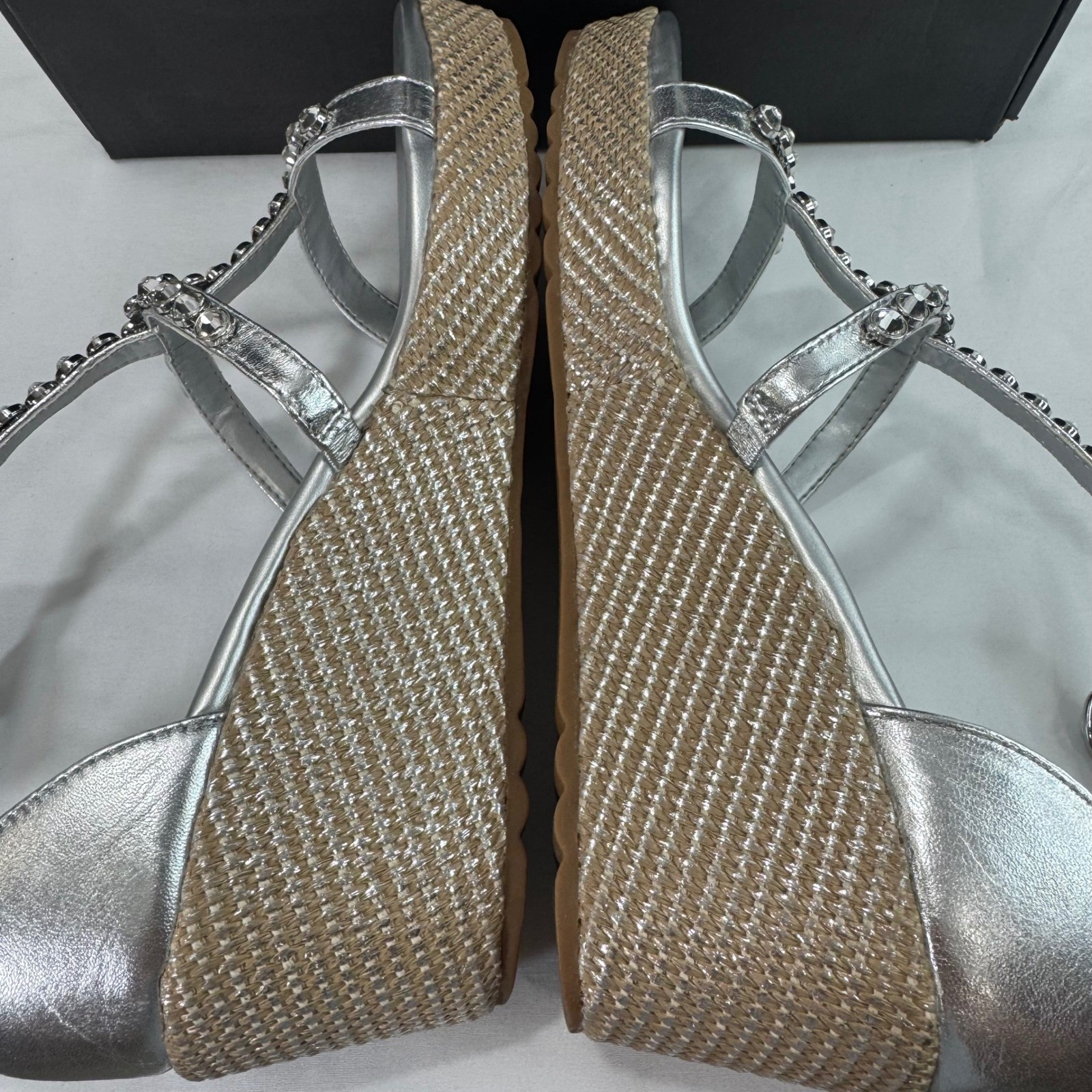 New Naturalizer Serena Silver Metallic Rhinestone Espadrille Wedge Sandal Sz 13