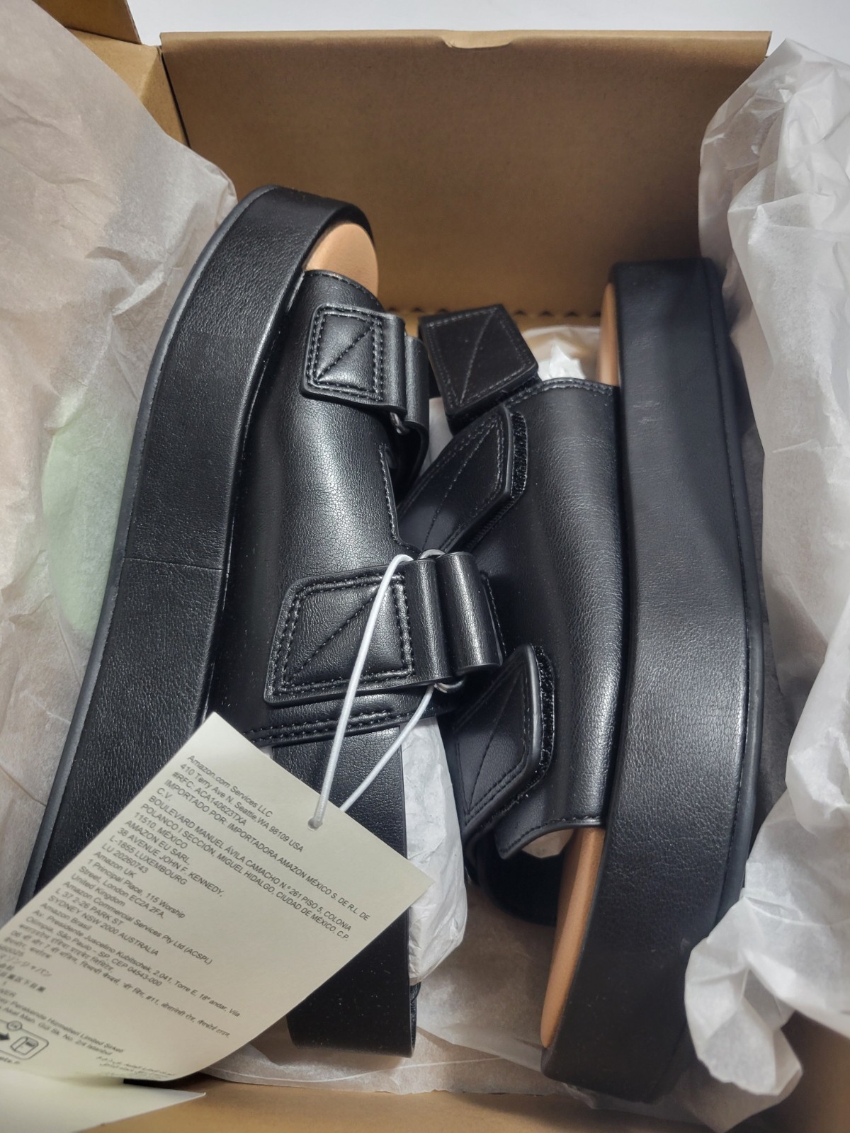 Triple Strap Black Platform Sandals Adjustable Womens Size 5 Comfort Casual NIB