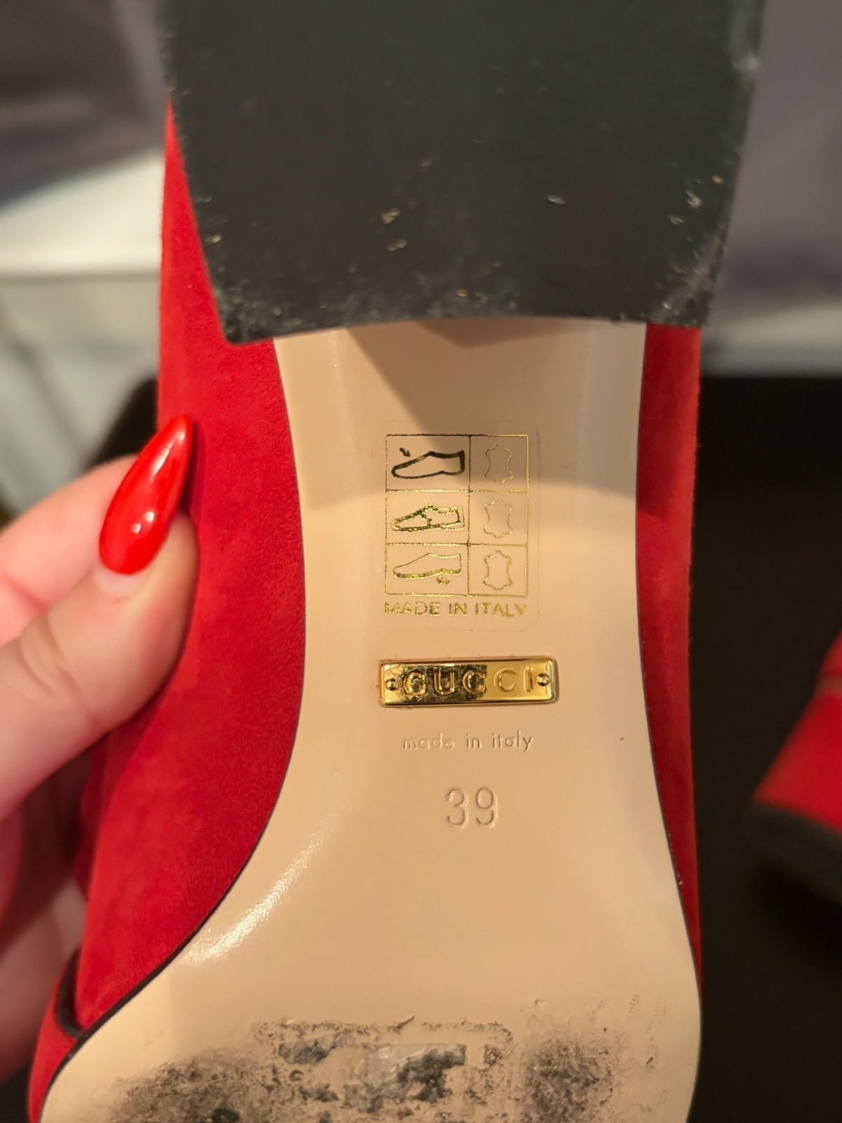 Gucci GG Marmont Fringe Red Suede Block Heel Loafer Pumps Shoes EU 39 Italy