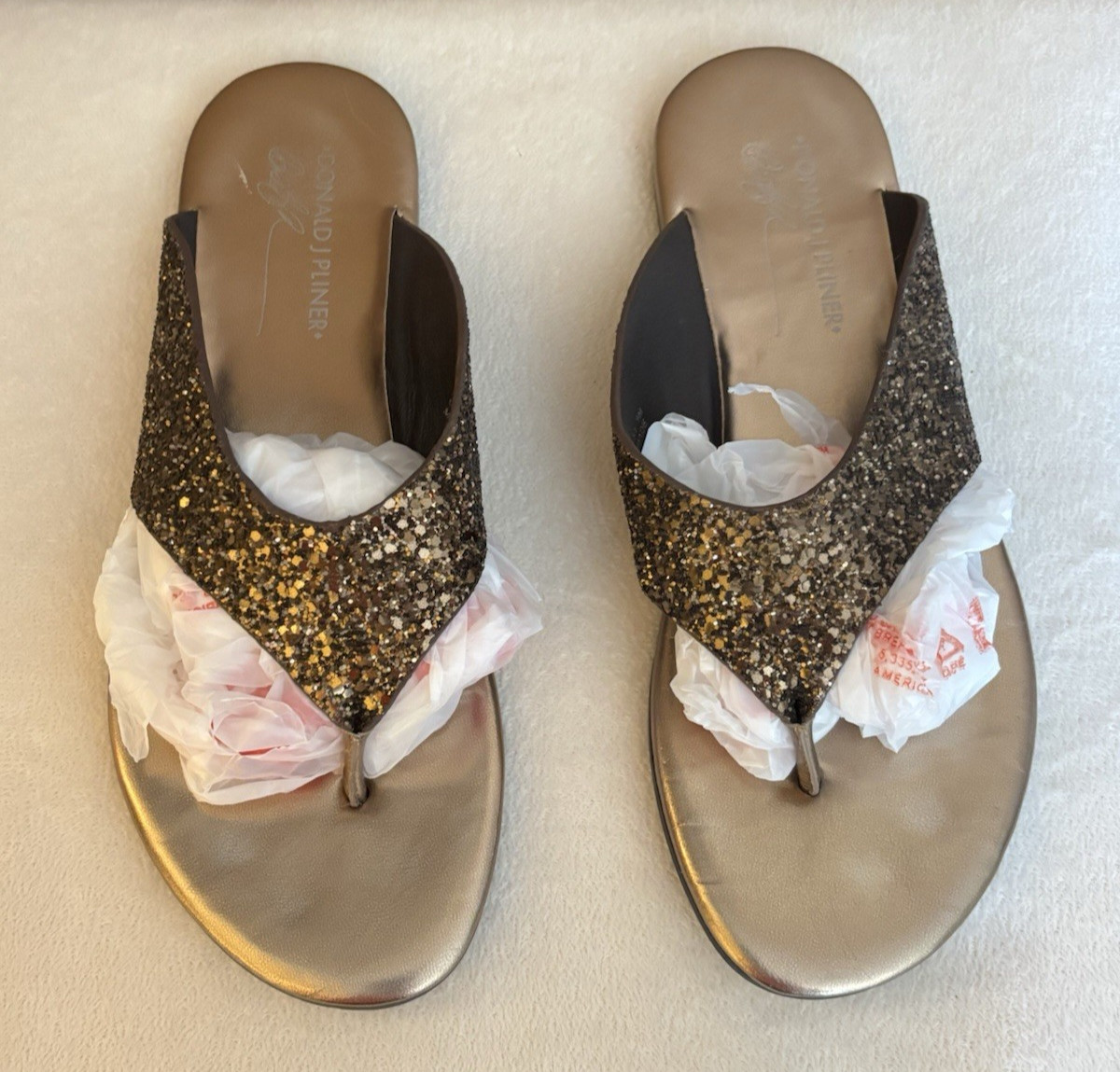 Donald J Pliner Stefan Sparkle Glitter Sequin Brown Thong Sandals Size 9M