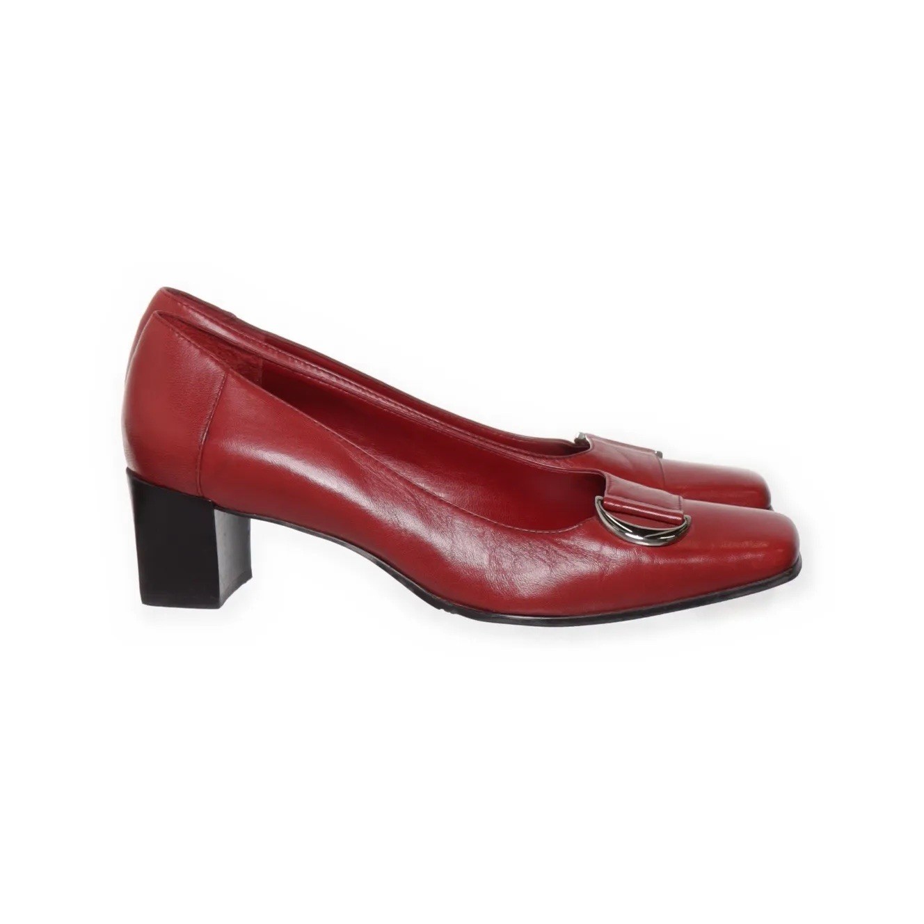 Etienne auger Red Leather Shoes Size 8 Made In Spain Classy Low Heal