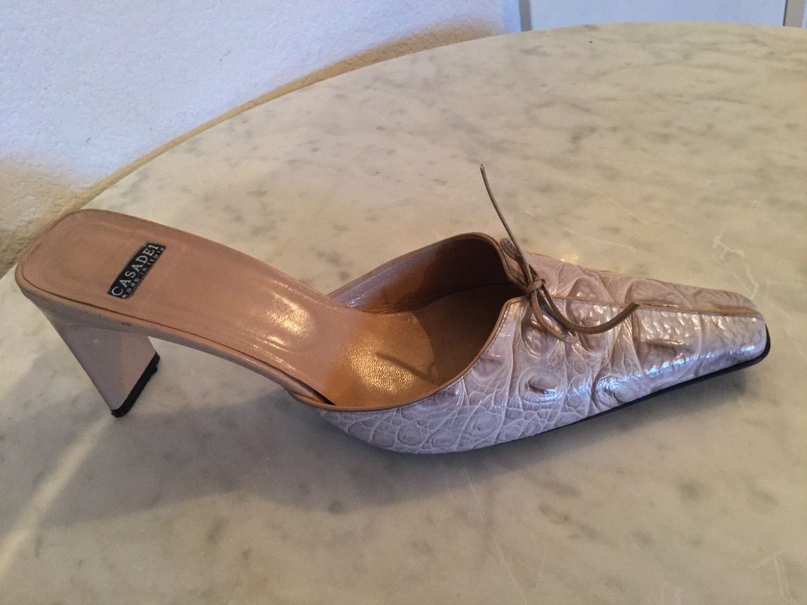 CASADEI Kitten Heels Genuine Crocodile Brown Mules Women’s Sz 7 B Made Italy.