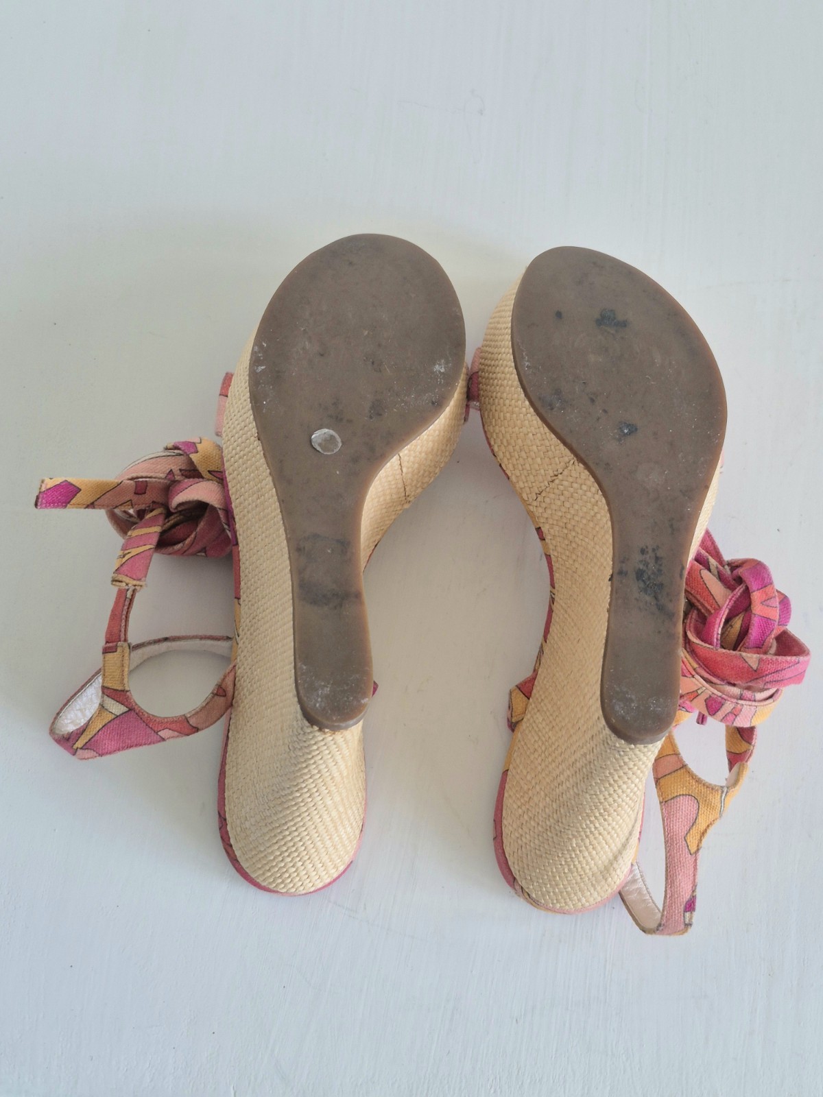 Emilio Pucci Italy Espadrille Multicolor Print Ankle Tie Wedges SZ 9 U S/EU 40