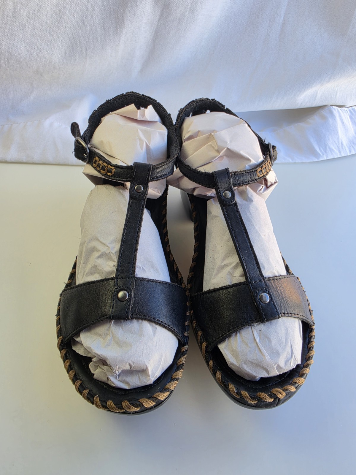 Ariat Shalimar Black Leather Wedge Sandals Women`s Size 10 B Comfort Boho