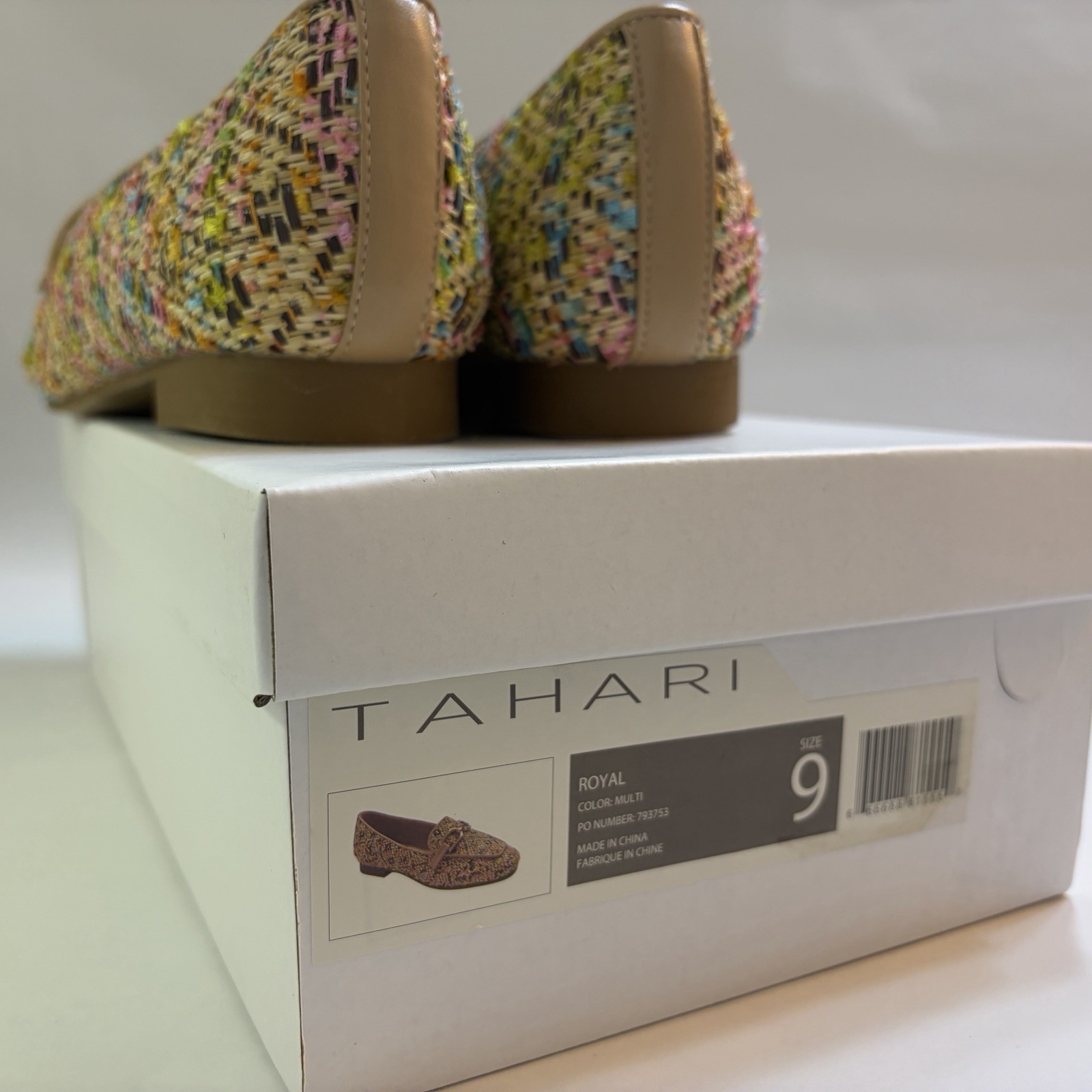 Tahari Tweed Multicolor rafia and loafers NEW in box