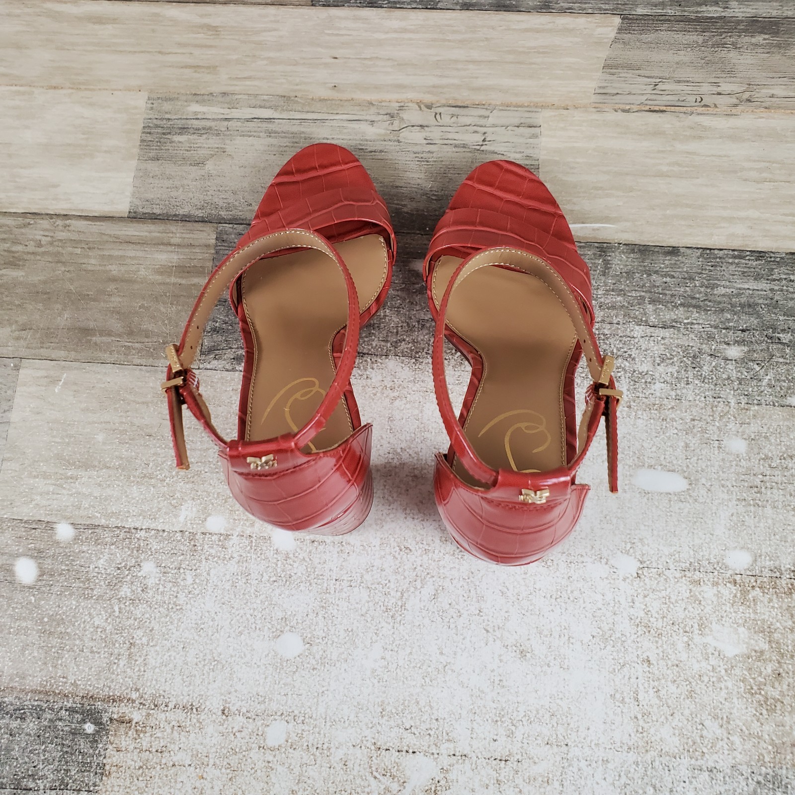 Sam Edelman Yaro Womens Sandals Sz 8 M Rose Stucco Buckle Ankle Strap Block Heel