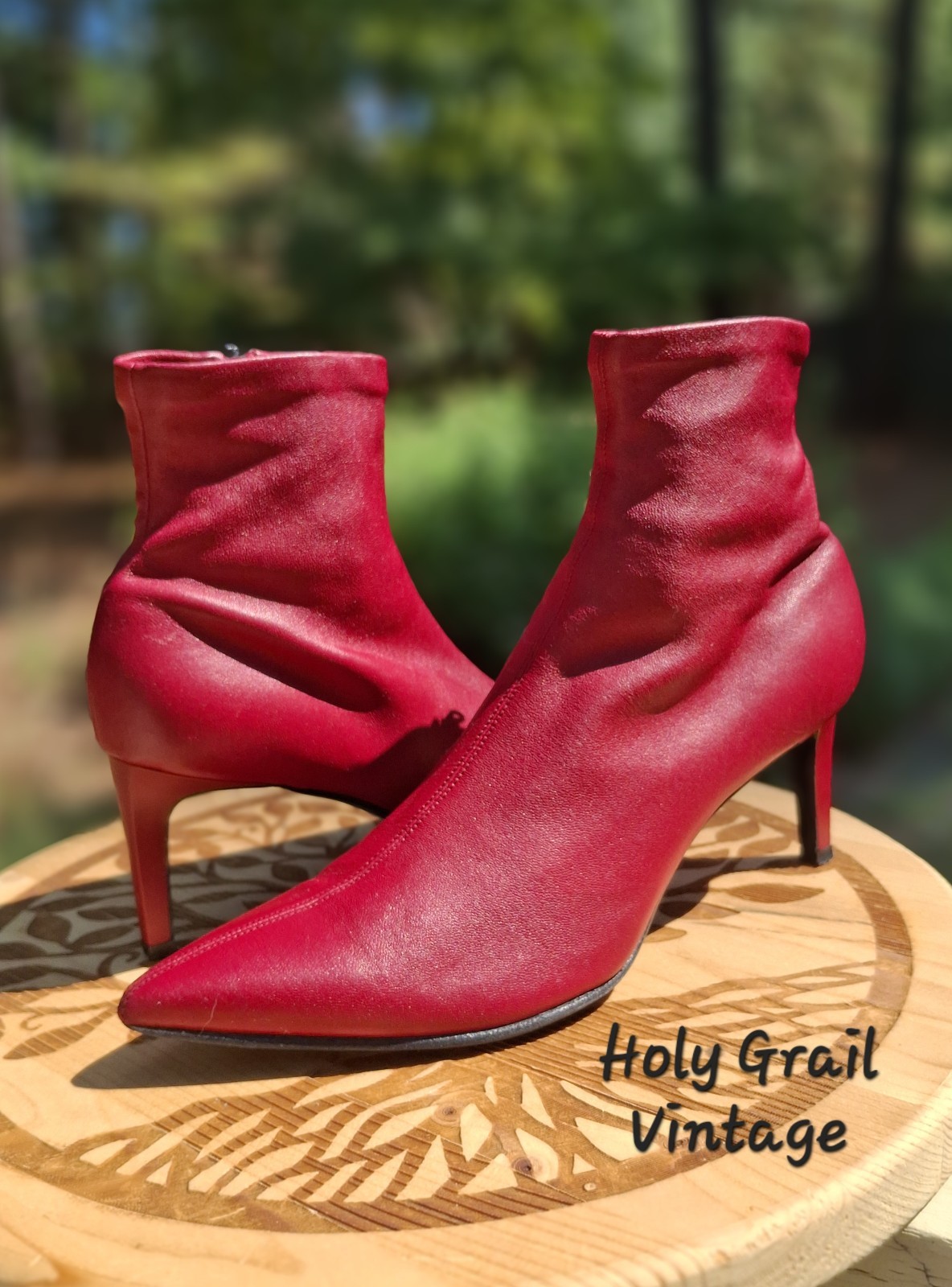 rag & bone Beha Biking Red Leather Pointy Toe Stiletto Heel Stretch Boots Size 8