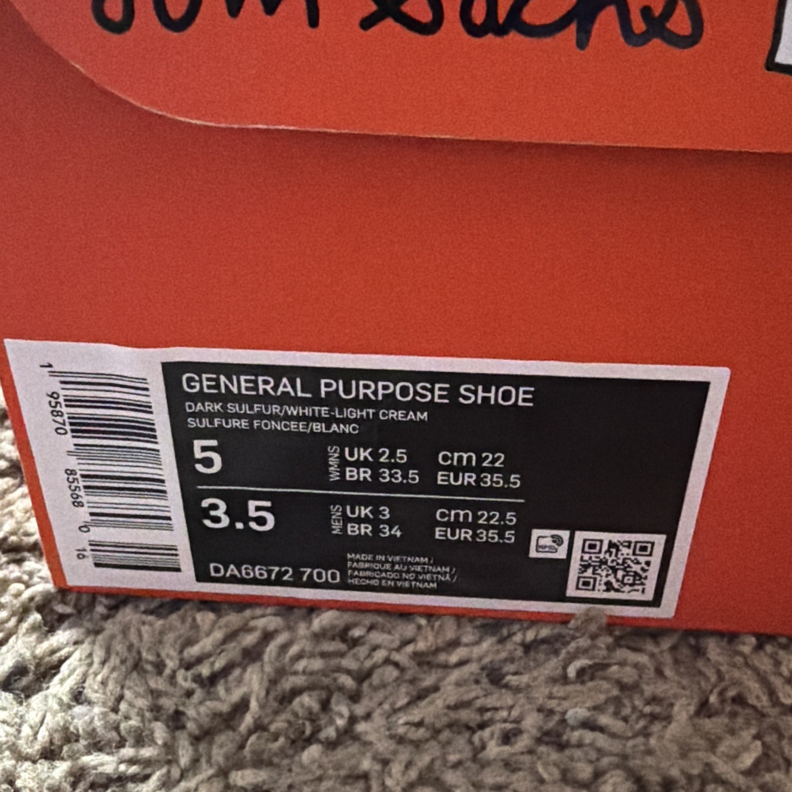 Nike Tom Sachs General Purpose Shoe Dark Sulfur DA6672-700 Sz 5W 3.5M