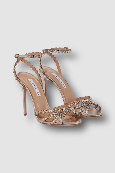$1350 Aquazzura Women’s Brown Tequila Crystal Sandal Shoes Size EU 38/US 8