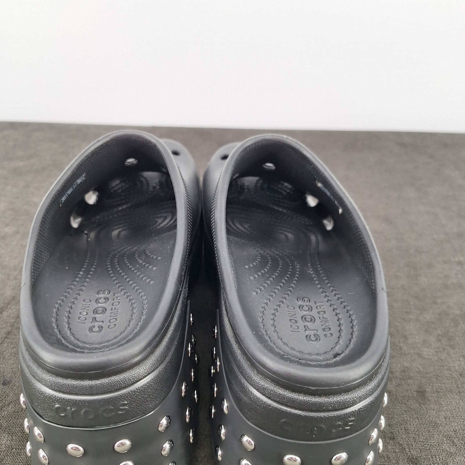 Crocs Siren Black Heel Studded Steampunk Platform Chunky Mule Clog Shoes W 11 M9