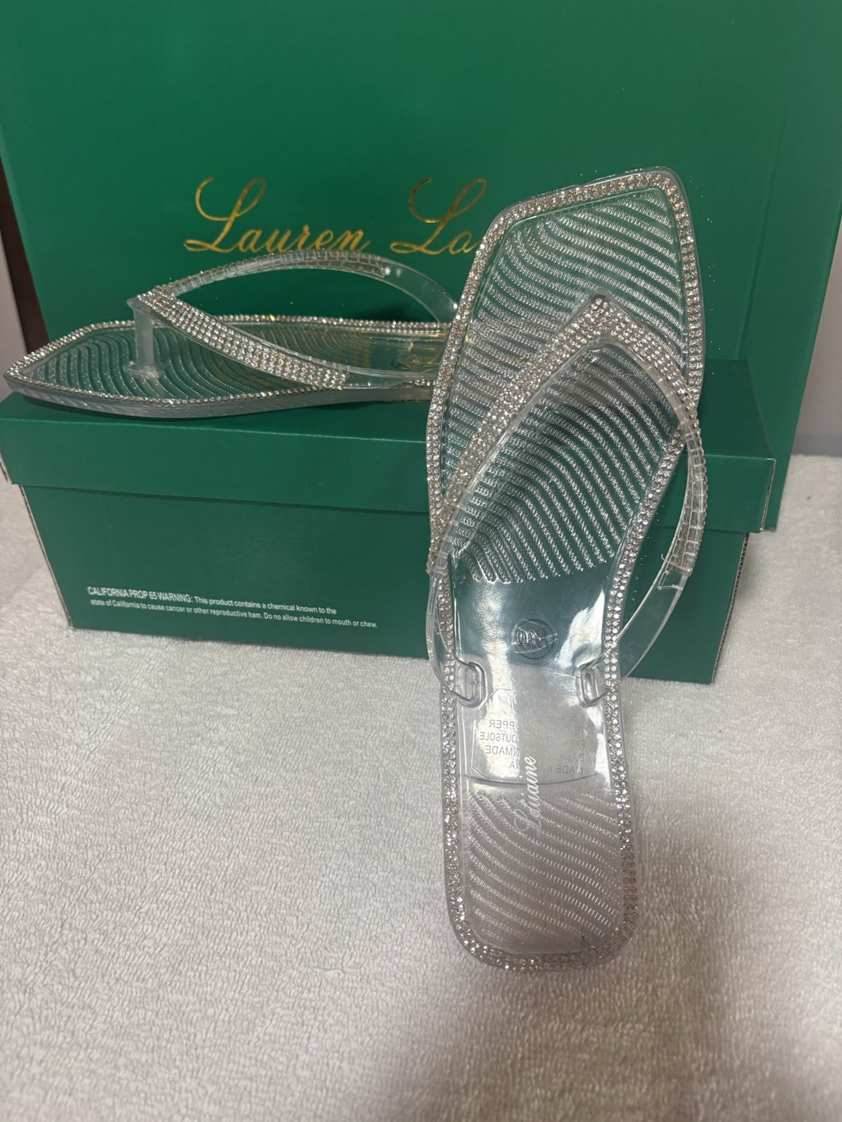 Lauren Lorraine Sandals Sz 8.5 Clear Glitter Sandals Glamorous Chic Lounge Shoes