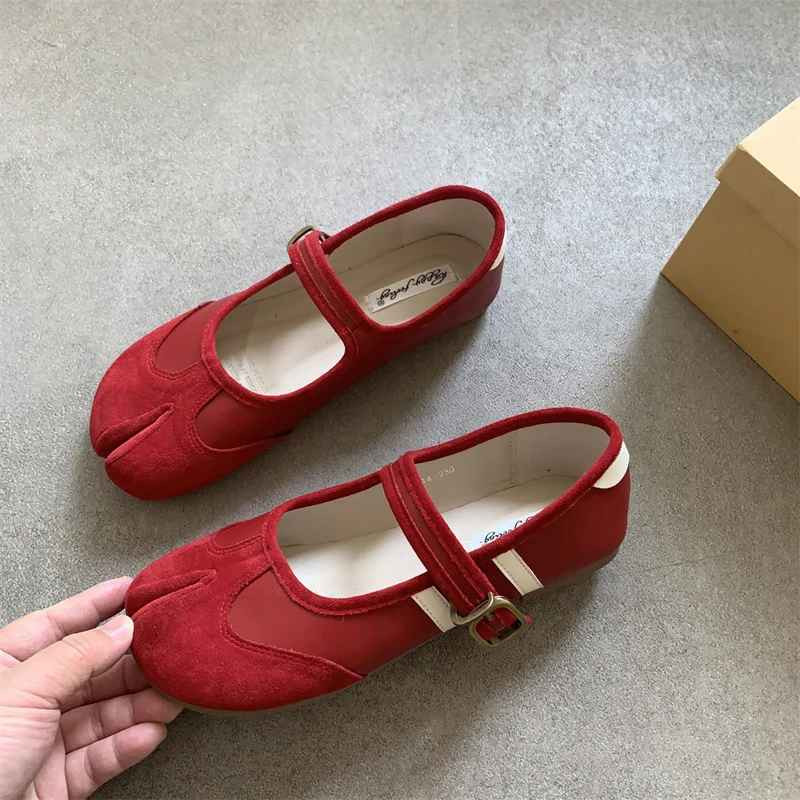 Flock&Leather Patchwork Tabis Shoes Woman Silver Flats Ninja Mary Janes Split To