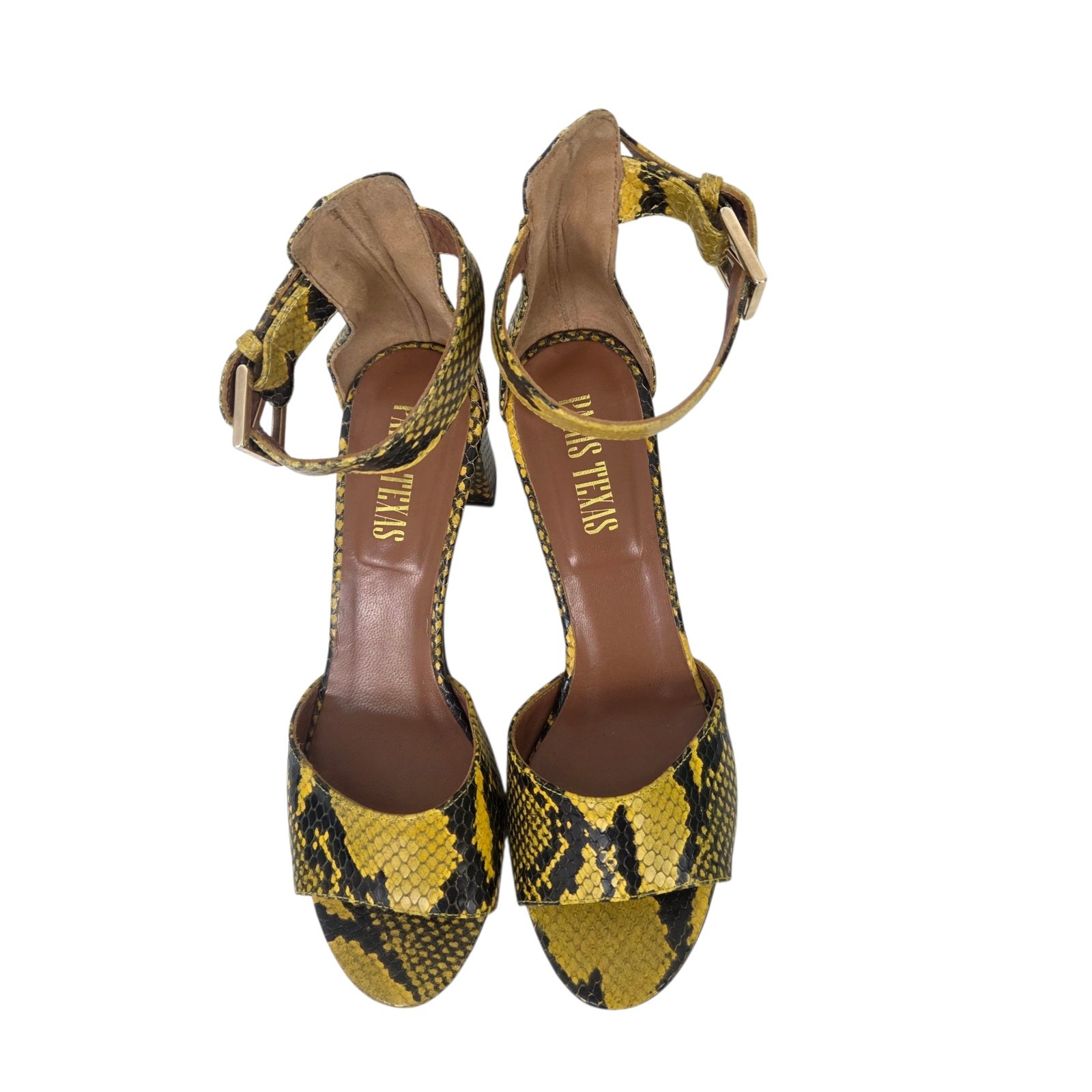 Paris Texas Snakeskin Leather Heels Sandals Open Toe Womens 37 Yellow Designer