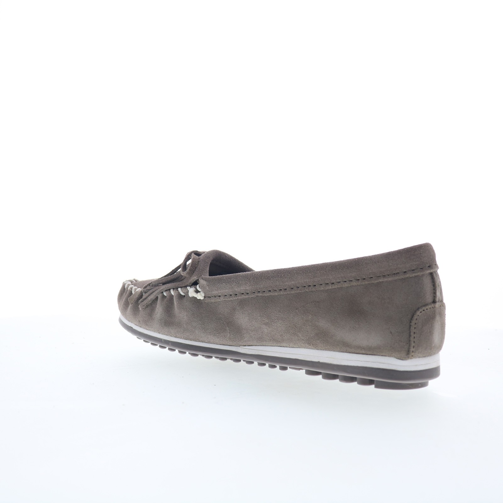 Minnetonka Kilty Plus 4301W Womens Gray Wide Suede Loafer Flats Shoes