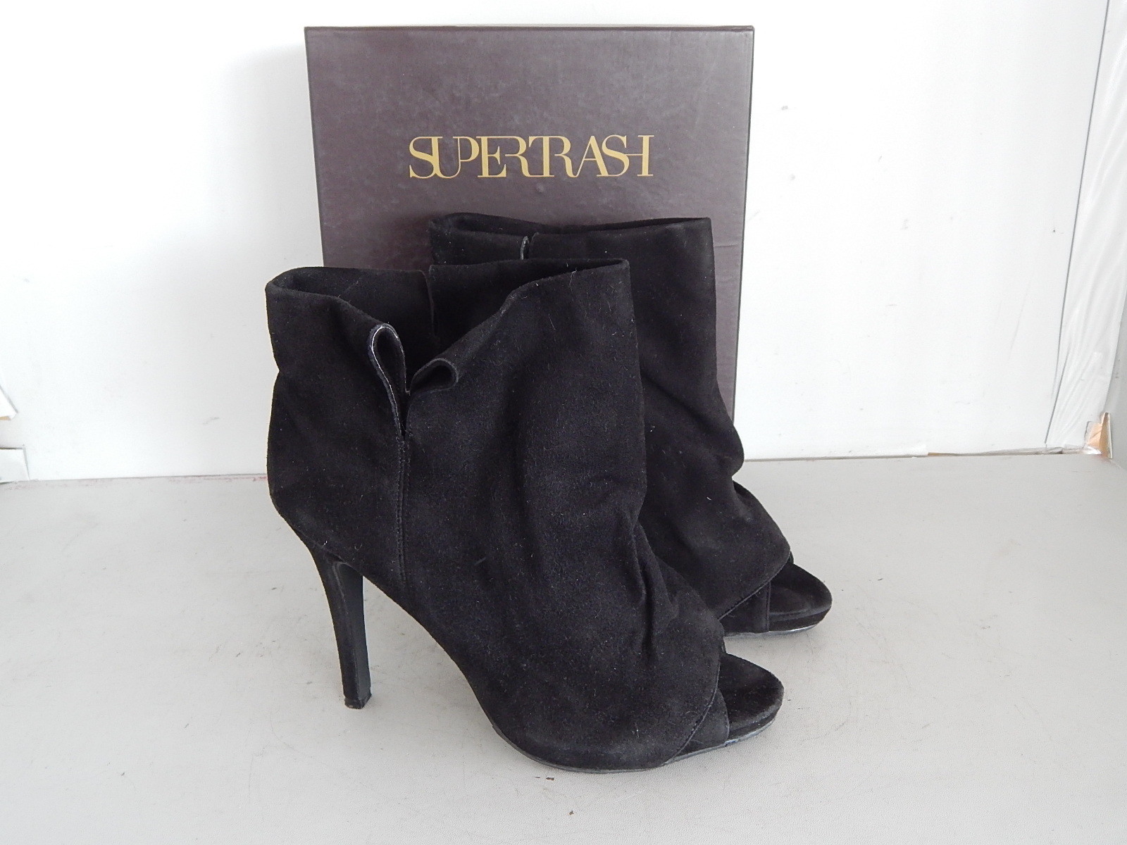 Supertrash ankle boots peep toe high heels platform suede black size 40 original packaging