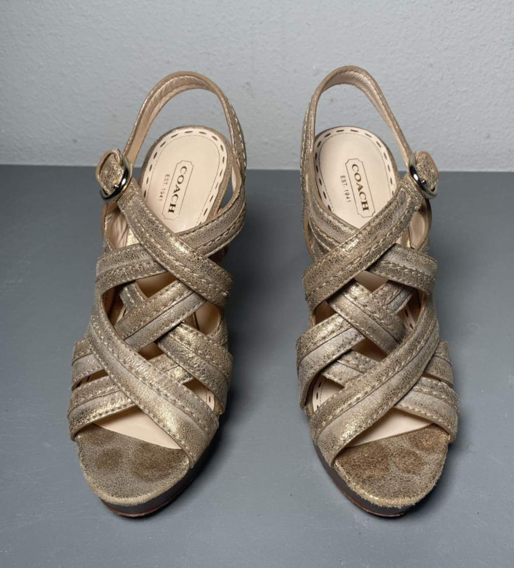 COACH Brynne Brushed Metal Platform Heels Womens Size 7 B
