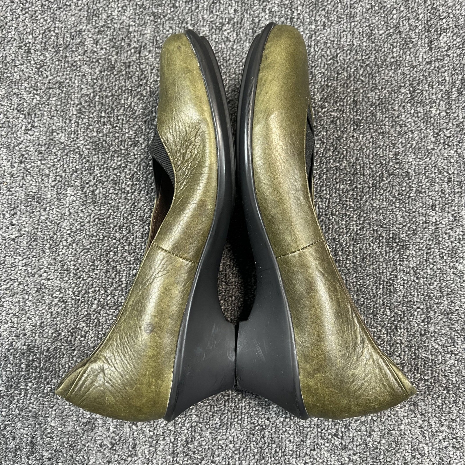 Wolky Boho Lagenlook Leather Wedge Pumps 39 Olive Green Comfort Walking Shoes