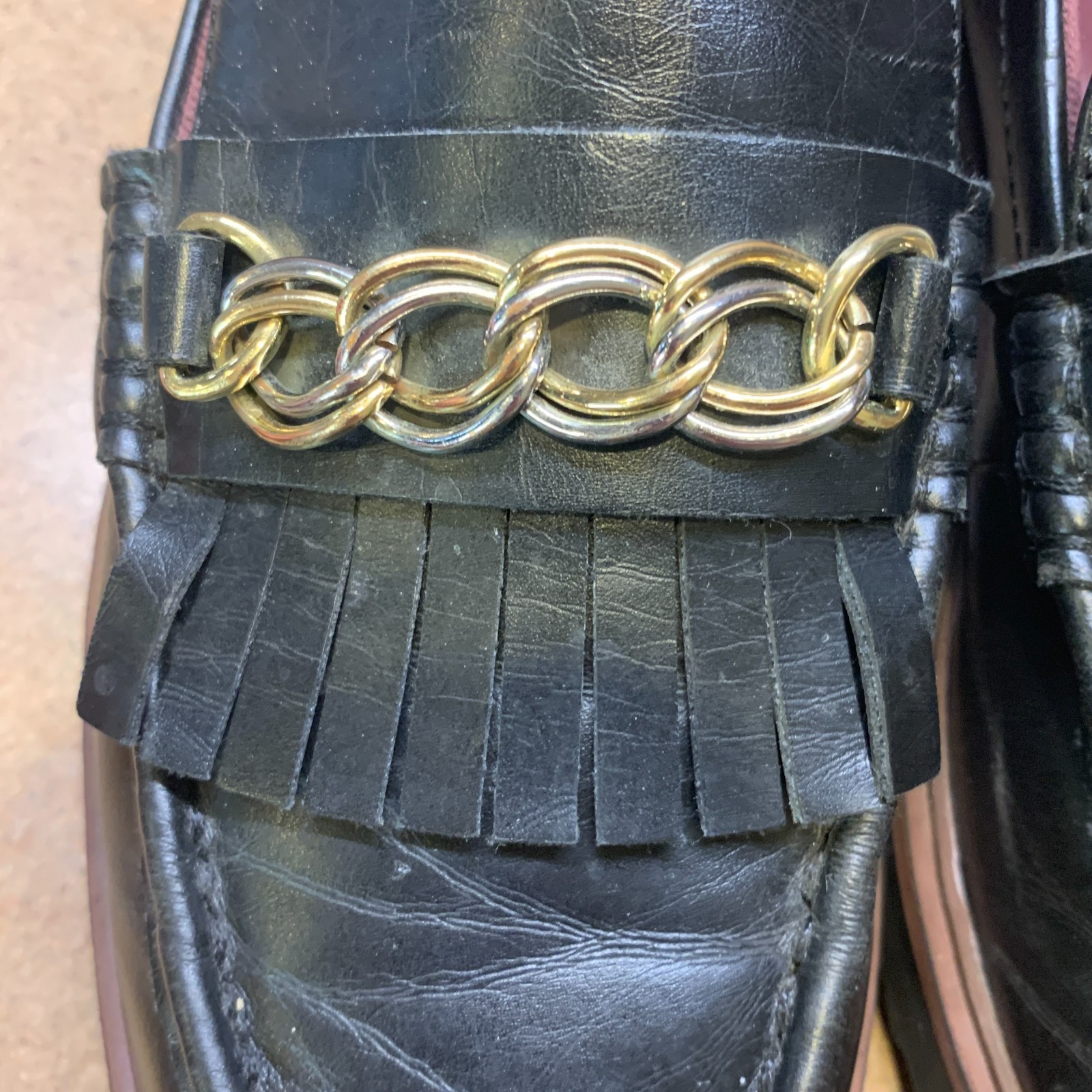 Franco Sarto Women’s Size 7 M L-limitmoc Ebony Slip-ons Black Gold Chain Loafer