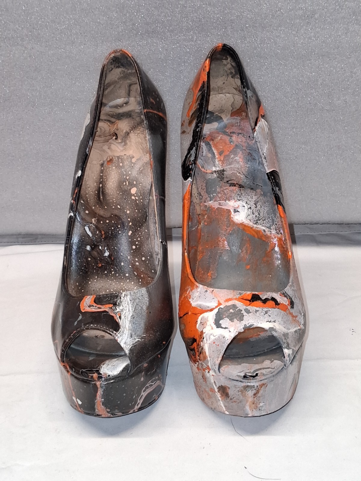 custom hydrodip Abstract Marbled Peep Toe Stiletto Slip-On Heels Black/Gray