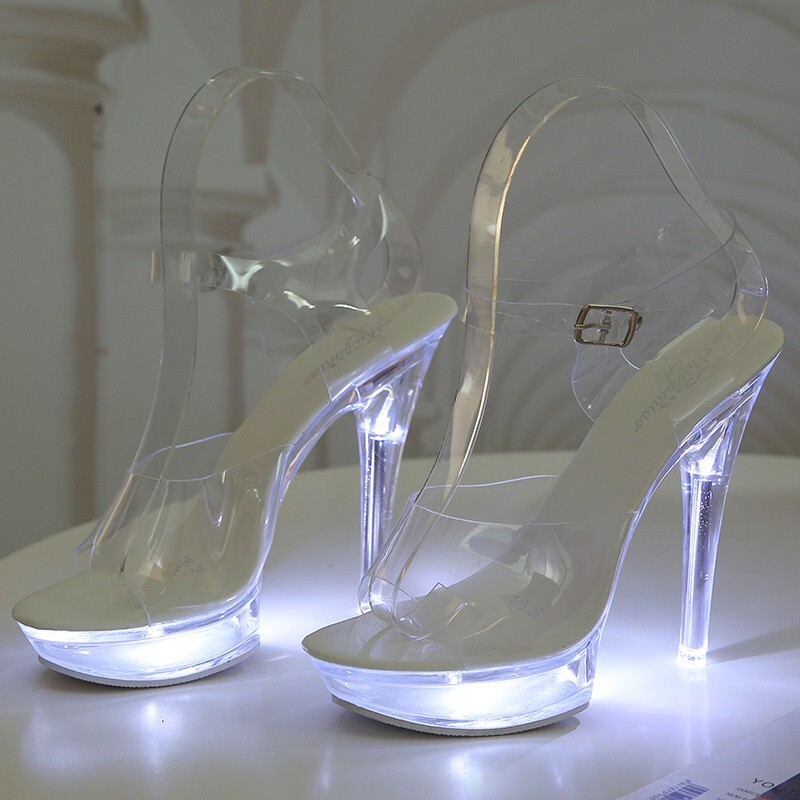 NEW SEXY WOMEN 5.1” HIGH HEEL STILETTO FLASHING POLE DANCE STRIPPER RUNWAY SHOES