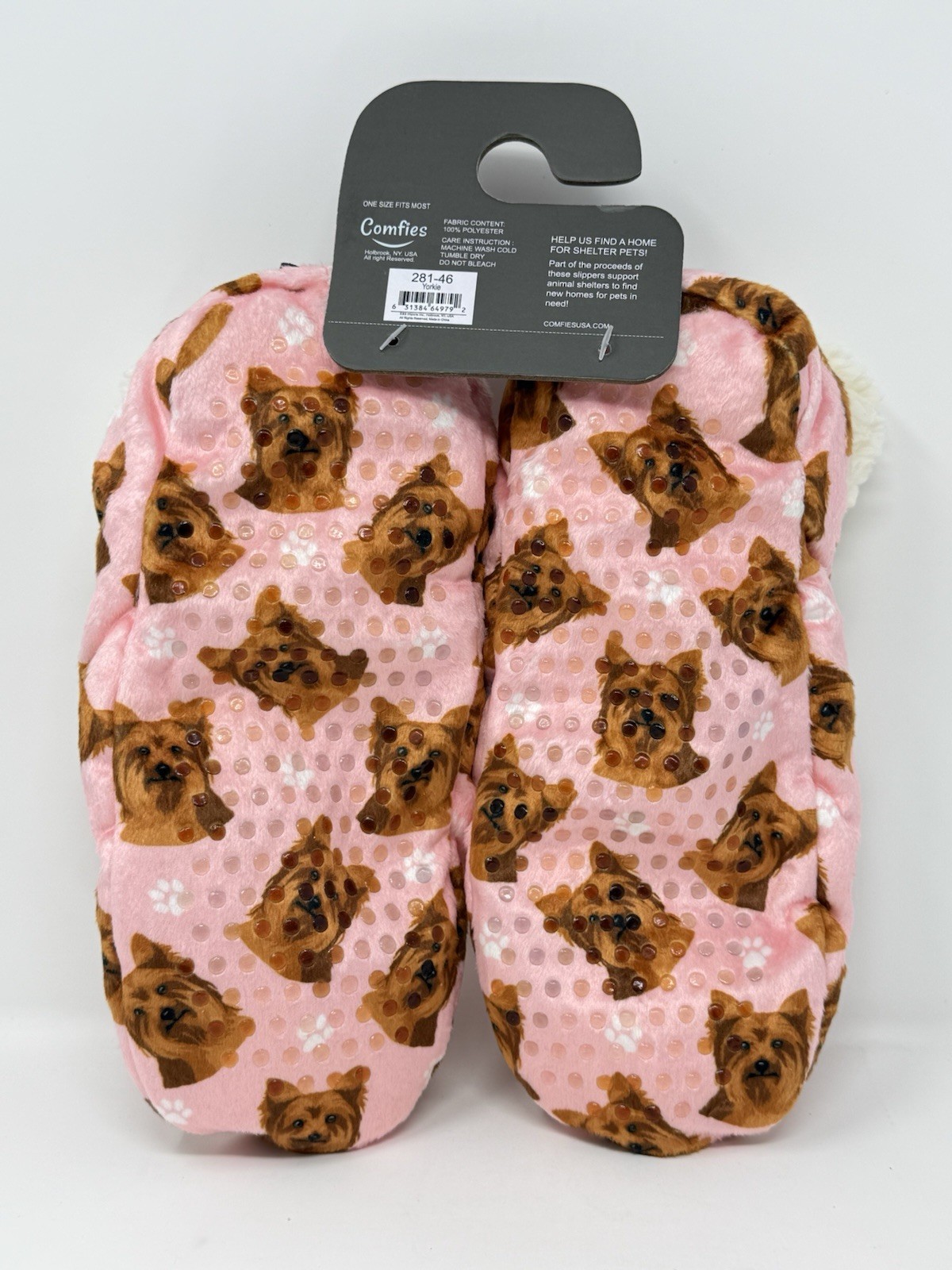 Comfies Womens Yorkie Dog Slippers Sherpa Lined Booties Brand New With Tags!