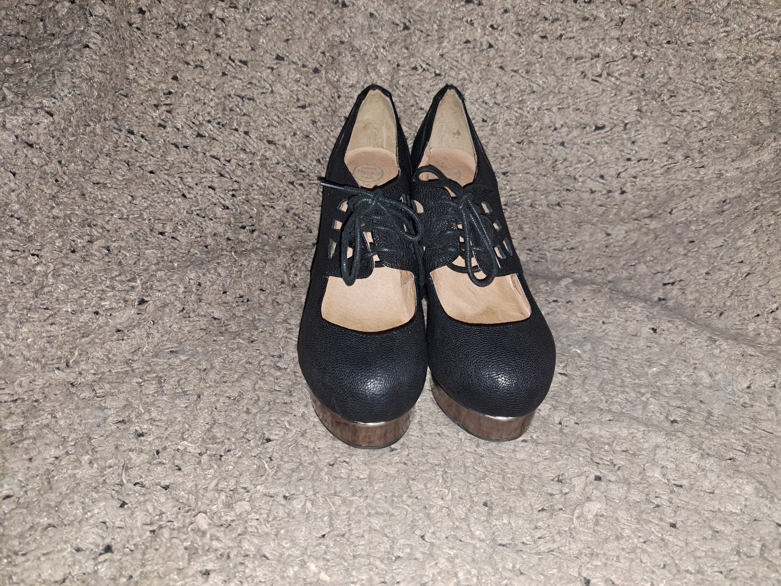 JEFFREY CAMPBELL-Raid-Black/Silver Leather Platform Heels-Sz 38/7.5-Excellent