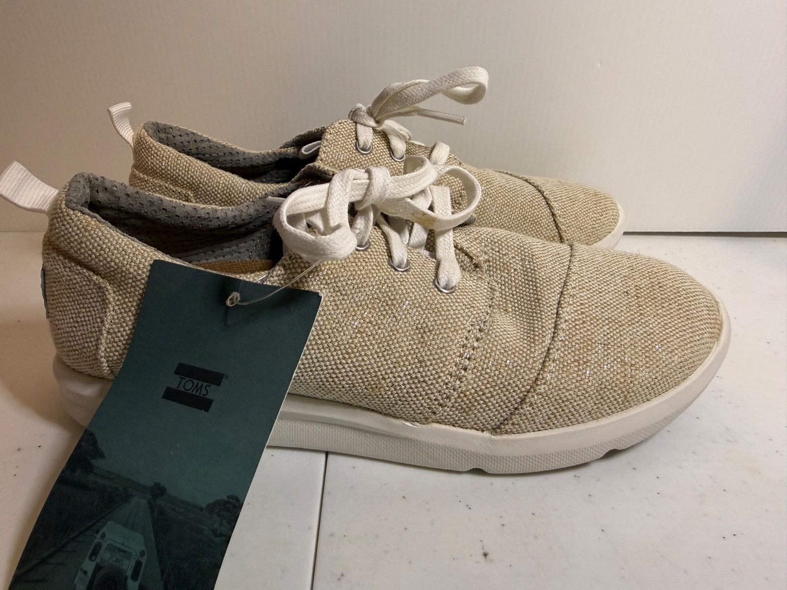 TOMS Womens Del Rey Natural Metallic Jute Lace Up Shoes NWT New – 6.5