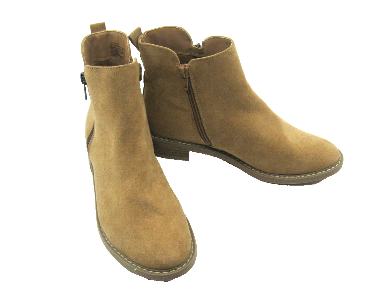 Universal Threads Women Anckle Boots S 7 Beige 2 Zipers 1.1/4 Round Block Heels