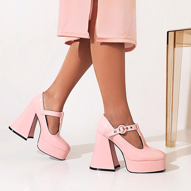 Women’s High Heels T-Strap Platform Casual Mary Jane Faux Leather Pump Shoes SZ